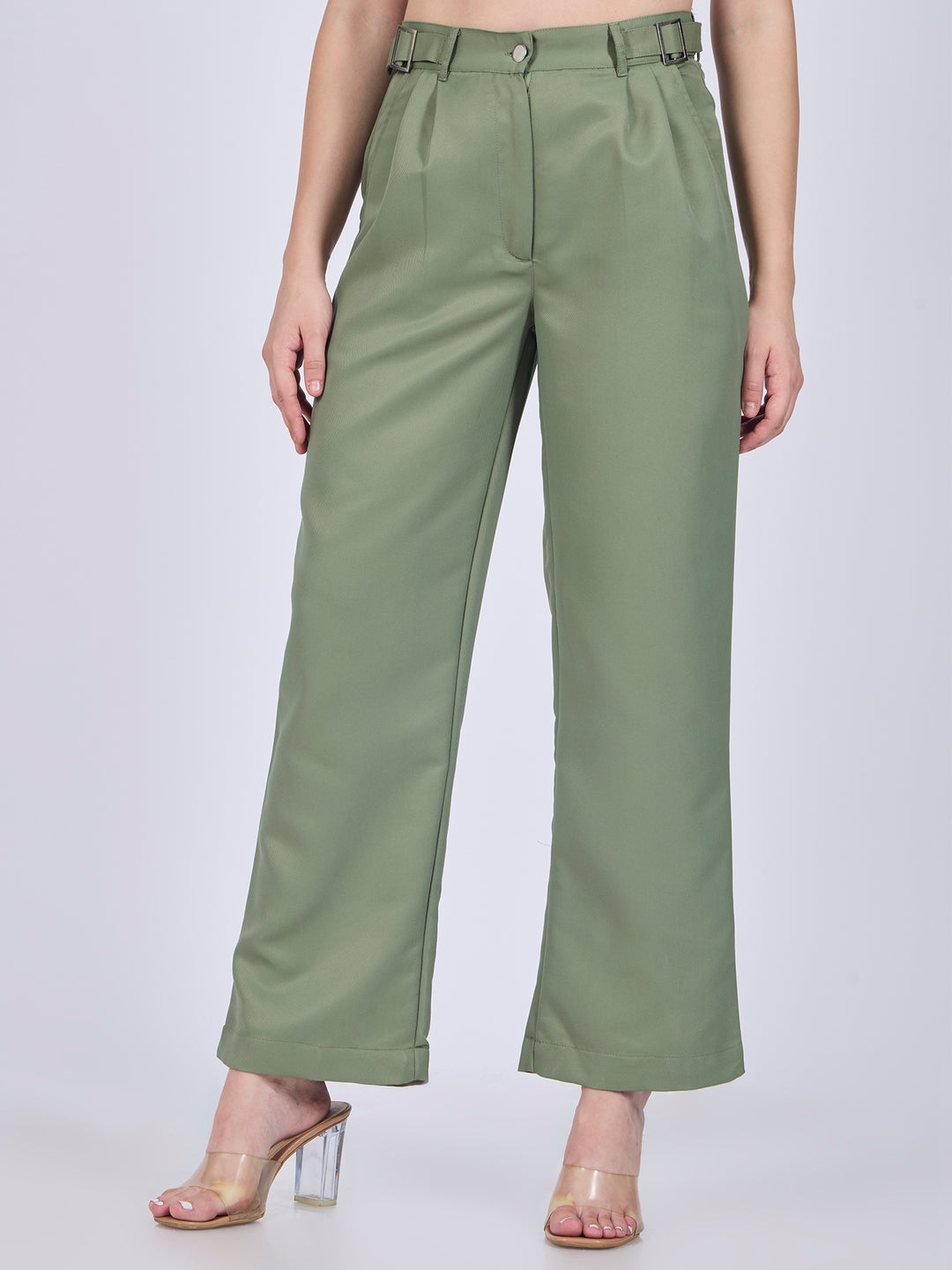 Olive Side Tabs Wide Leg Trouser