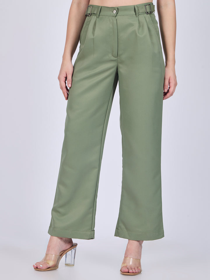 Olive Side Tabs Wide Leg Trouser