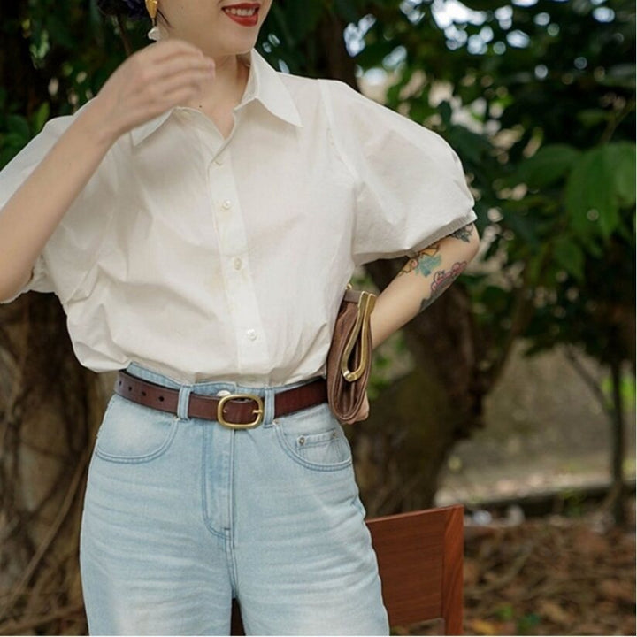 White Boxy Shirt With Puff Sleeves