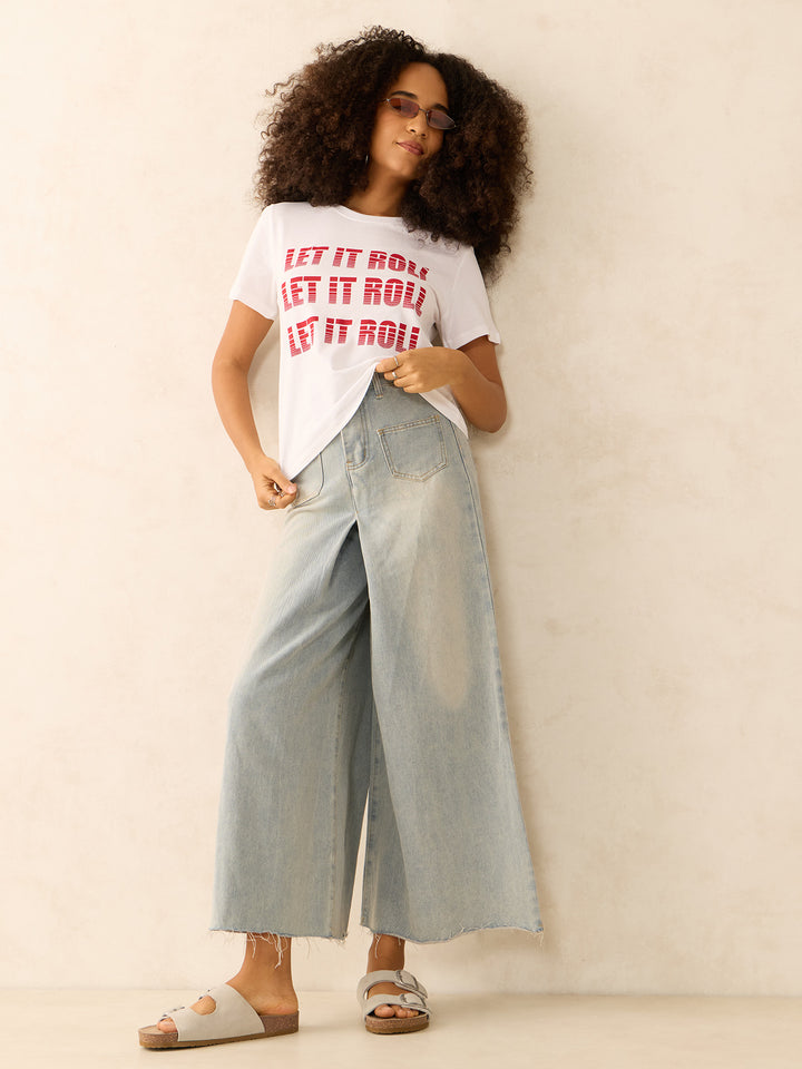 White Regular Fit Graphic Tshirt