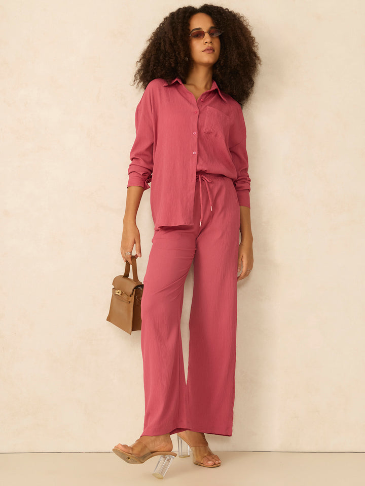 Pink Oversized Shirt & Pant Co-Ord Set