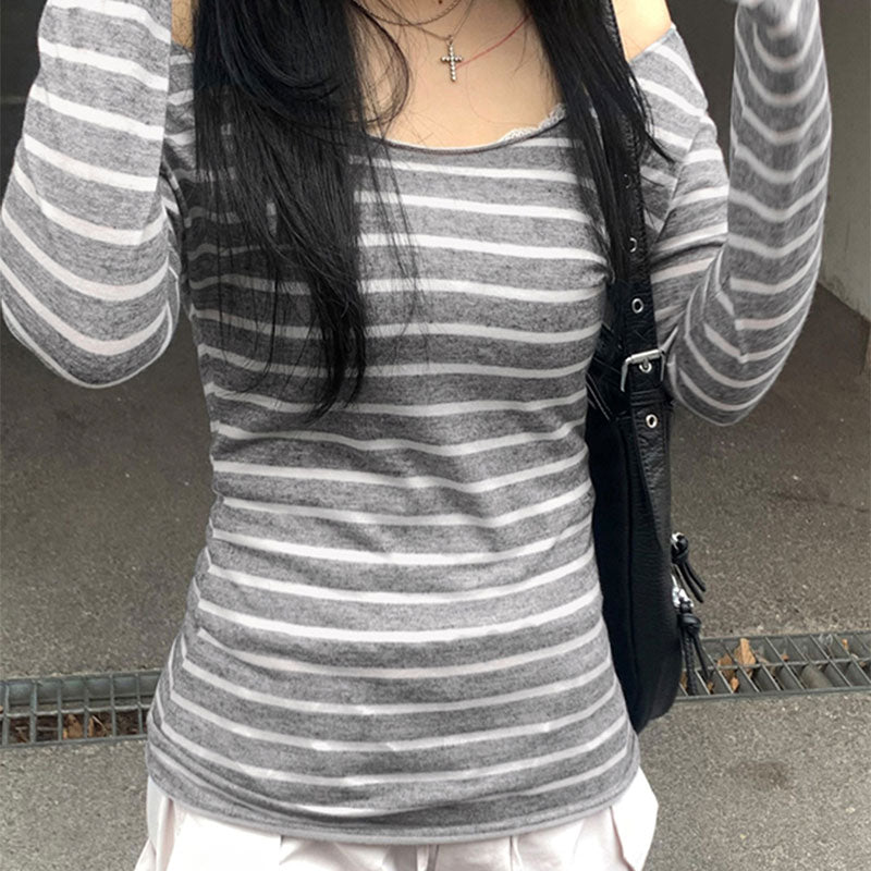 Grey One Shoulder Full Sleeves Top