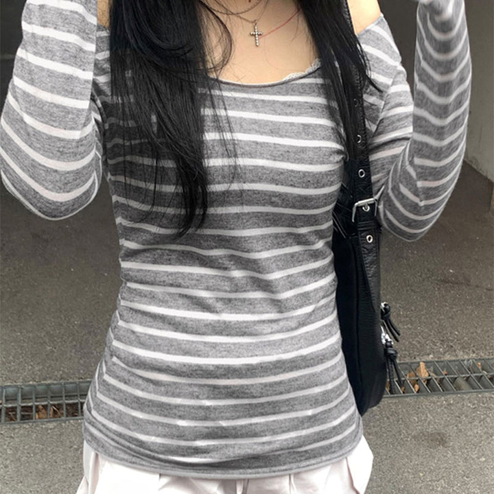 Grey One Shoulder Full Sleeves Top