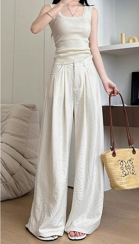 Beige Baggy Fit Pleated Pants