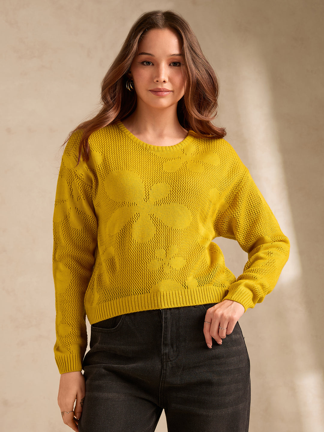 Mustard Bold Floral Print Sweater