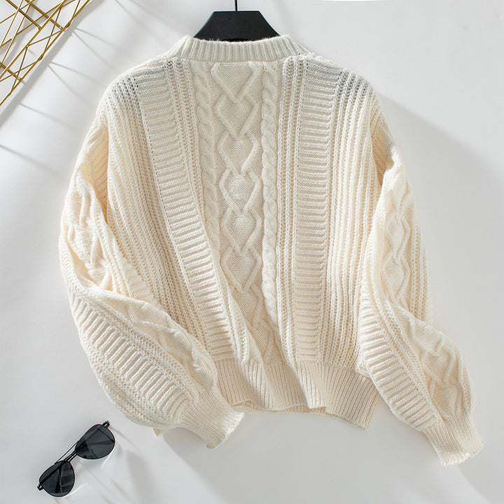 Cream Full Sleeves Checked Slouchy Cardigan