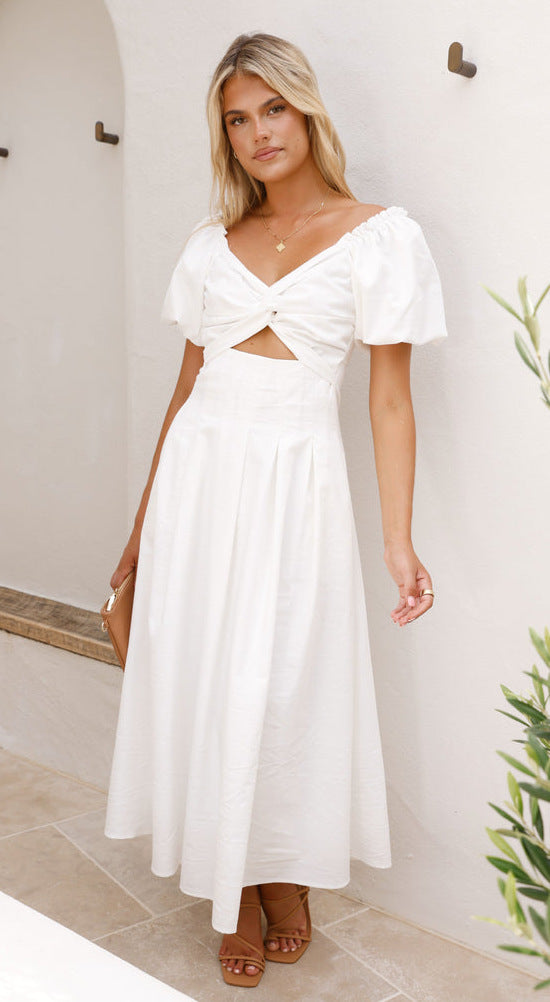 White Sweetheart Neckline Cut Out Dress