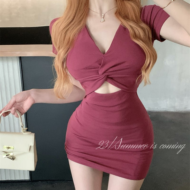 Red Cut Out Knot Twist Mini Dress