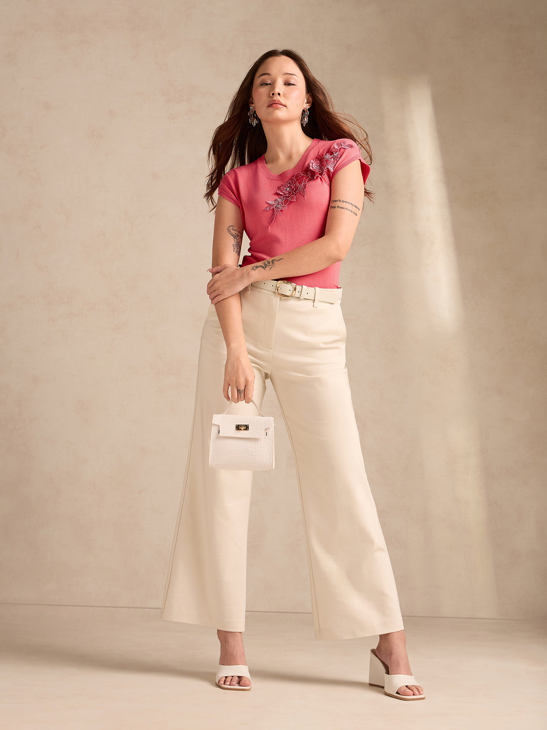 Pink Relaxed Knitted Embroidered Top