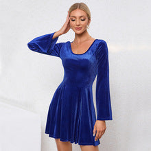 Blue Scoop Neck Skater Velour Dress