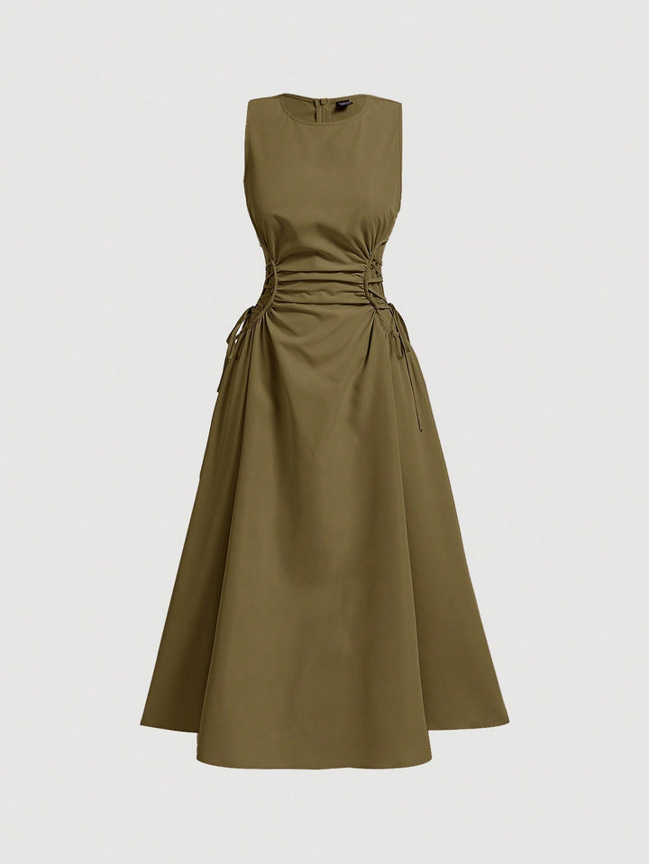 Green Elasticated Cinched Waist Dress