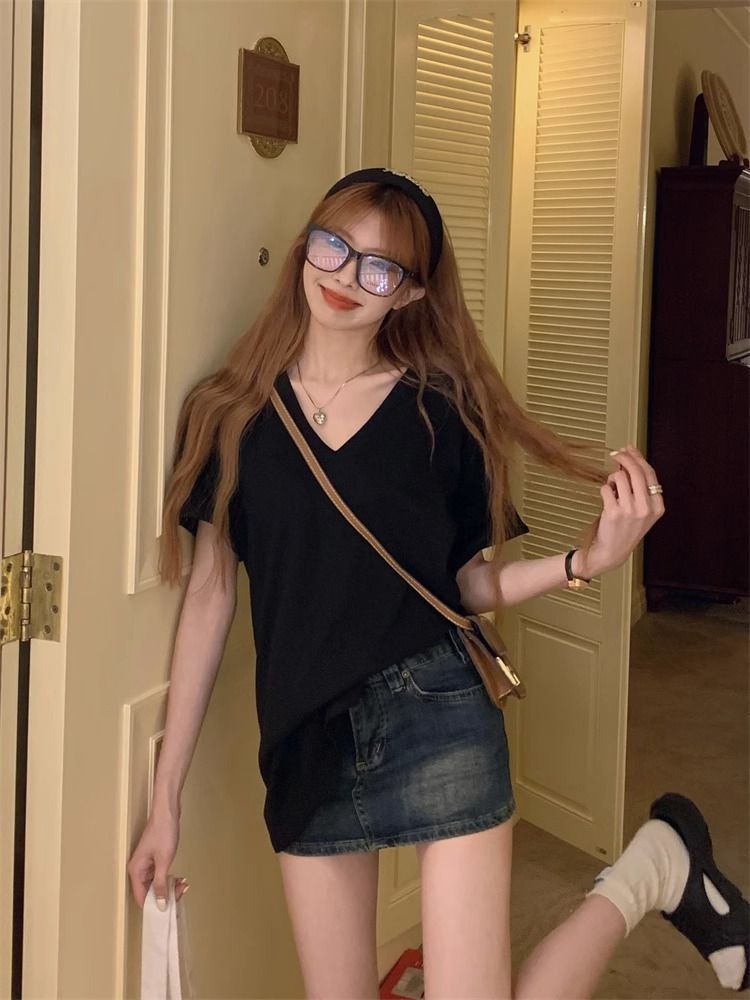 Black V Neck Oversize Tshirt