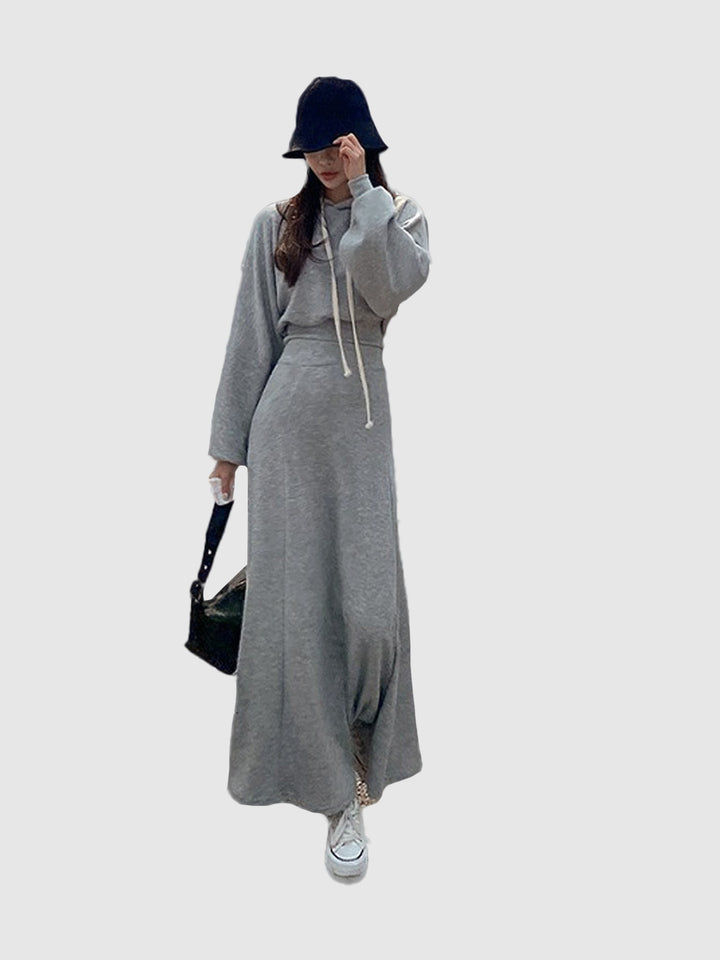 Solid Grey Hoodie And Skirt Co-Ord Set
