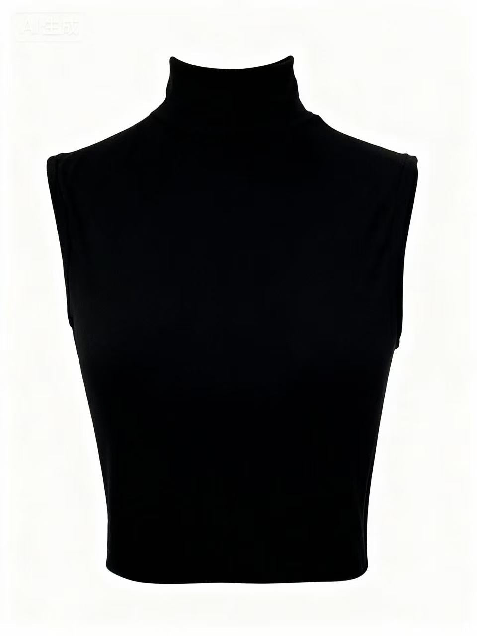 Black Sleeveless Round Neck Mesh Detail Top