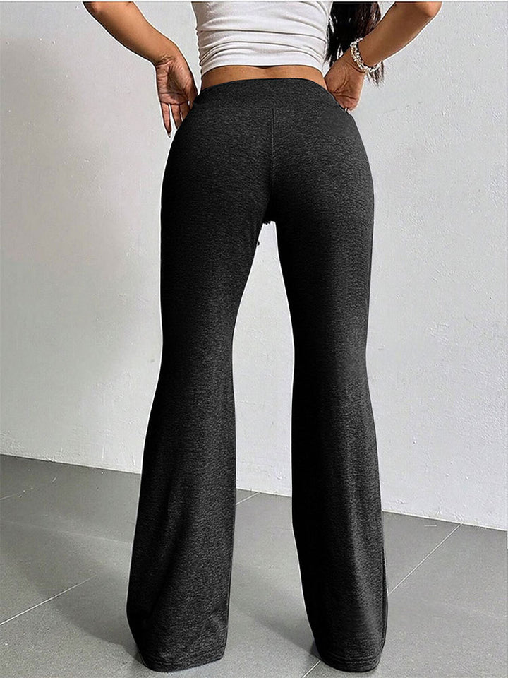 Black Solid Flared Drawstring Sweatpants