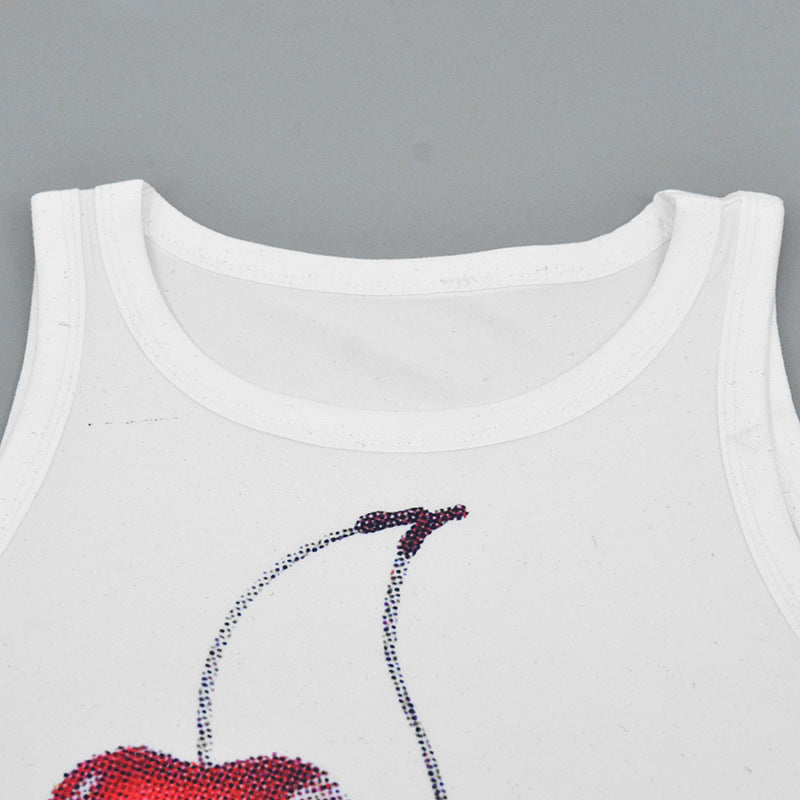 White Cherry Printed Tank Top