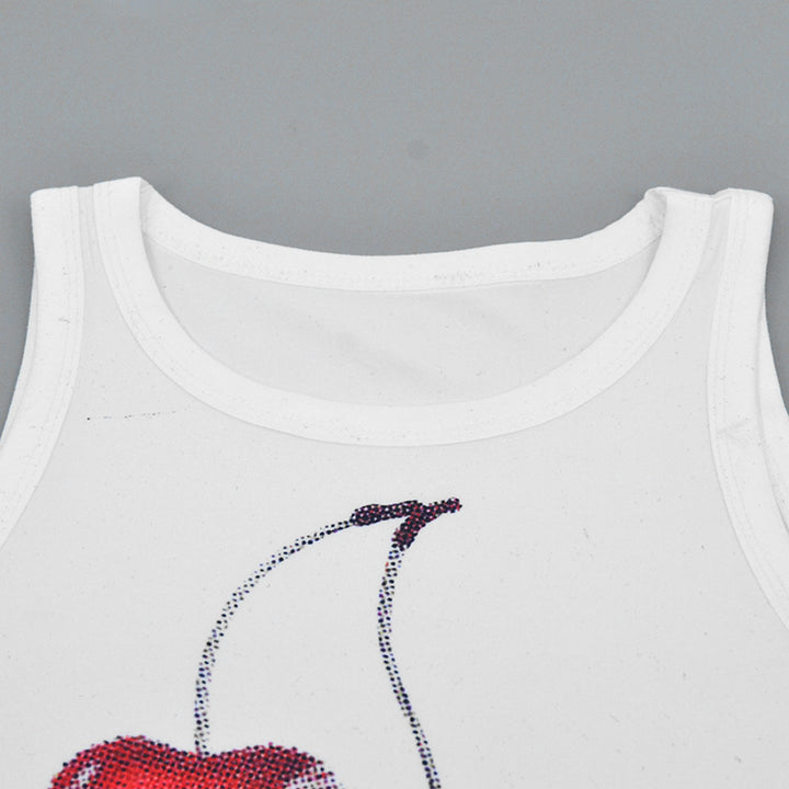 White Cherry Printed Tank Top