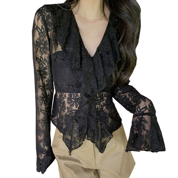 Black Lace Ruffle Top