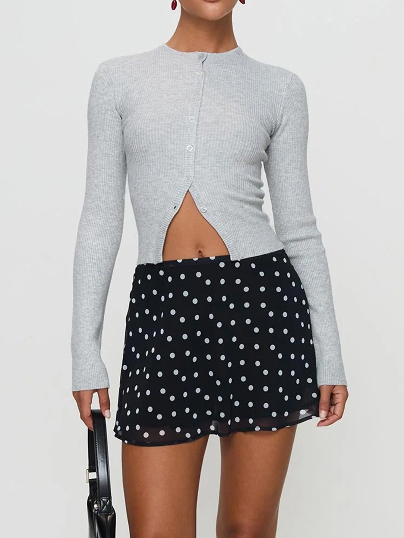 Grey Button Down Cardigan With V Notch
