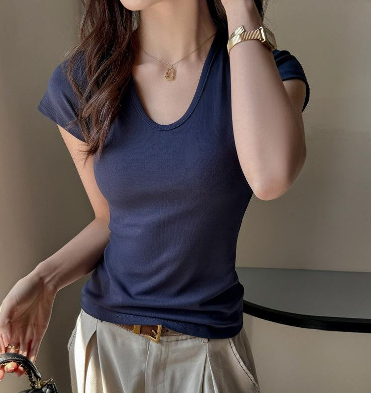 Navy Blue Deep U-Neck T-Shirt
