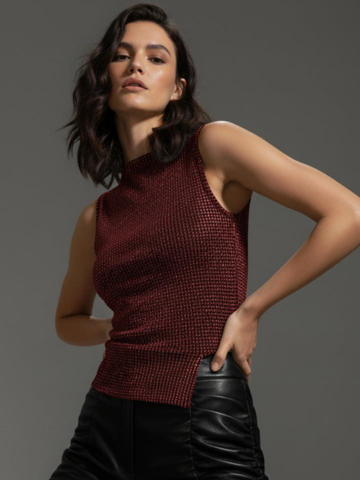 Burgundy Shimmer High Neck Evening Top