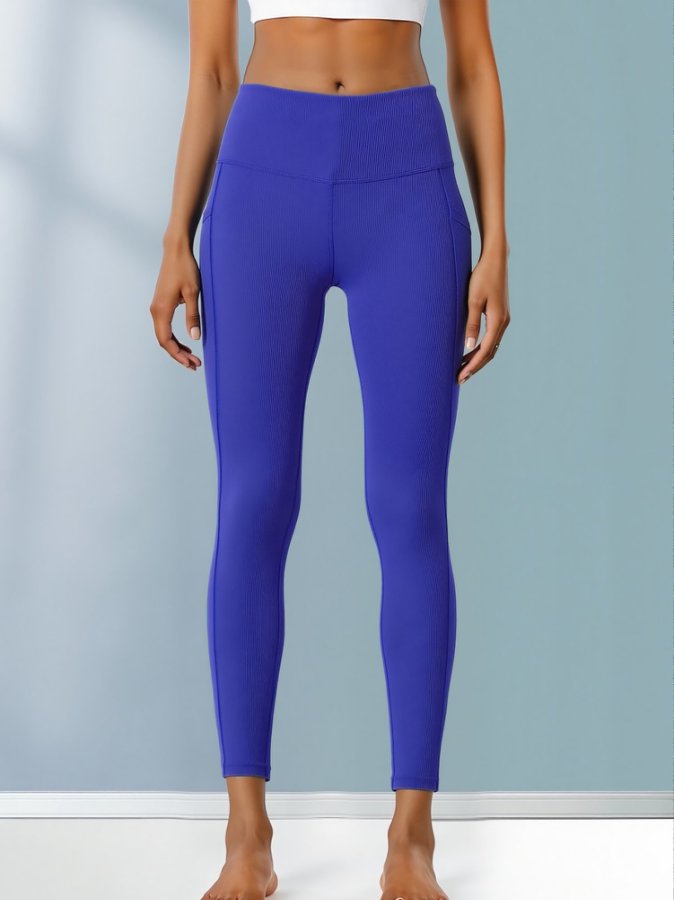 Blue High Waist Fitted Leggings