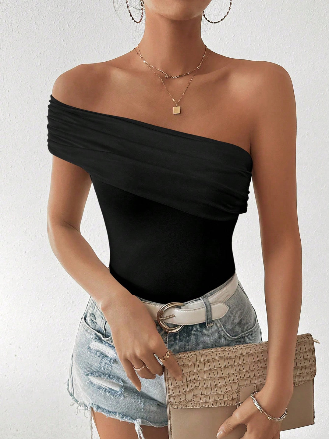 Black One Shoulder Fitted Top