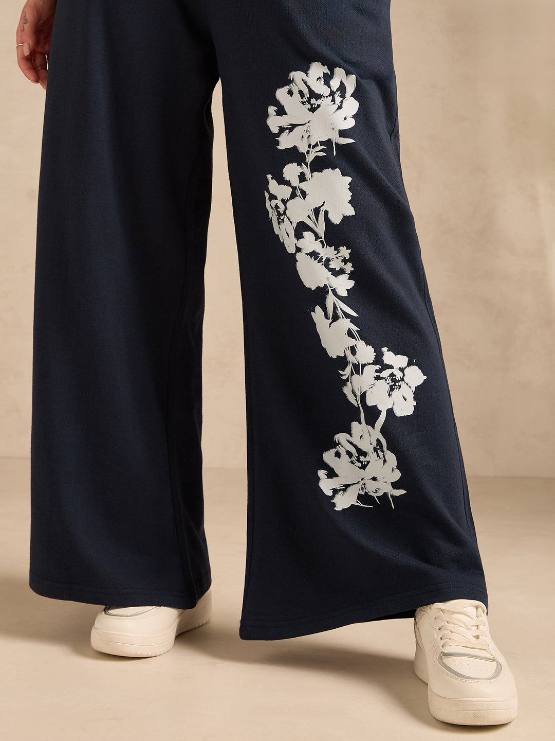 Navy Blue Cuffed Jogger With Side Graphic Print