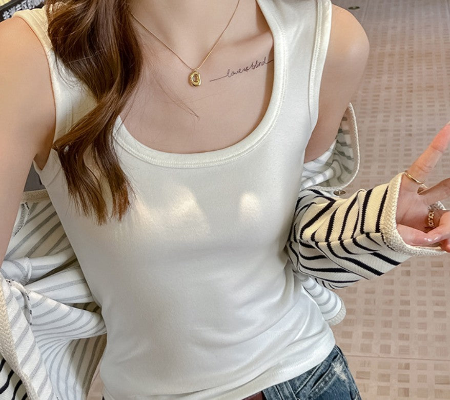 White Scoop Neck  Tank Top
