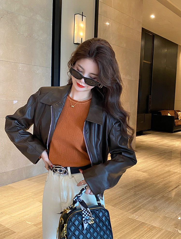 Orange Full Sleeve Scallop Hem Mock Neck Fitted Top