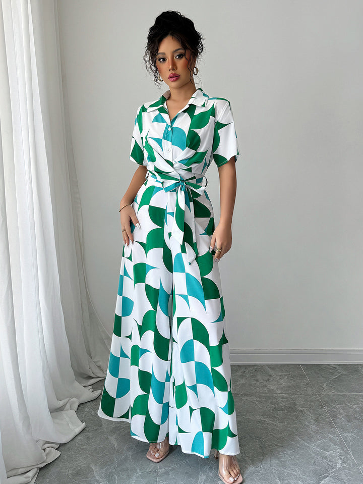 Green Printed Half Sleevd Jumpsuits