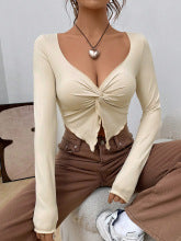 Cream Twisted Front Fitted Top