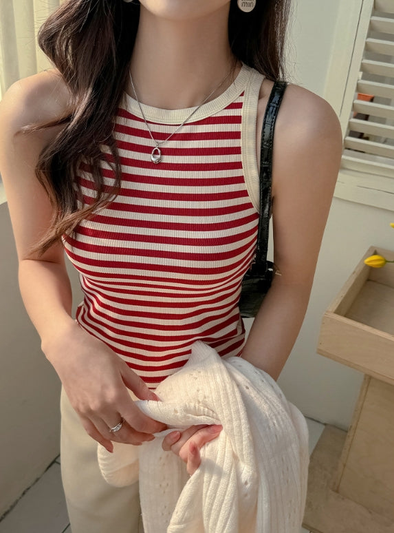 Red Stripe Ribbed Tank Top