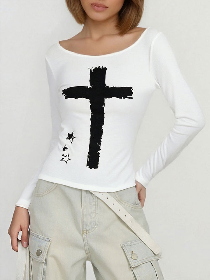 White Full Sleeves Slim Fitted Tshirt