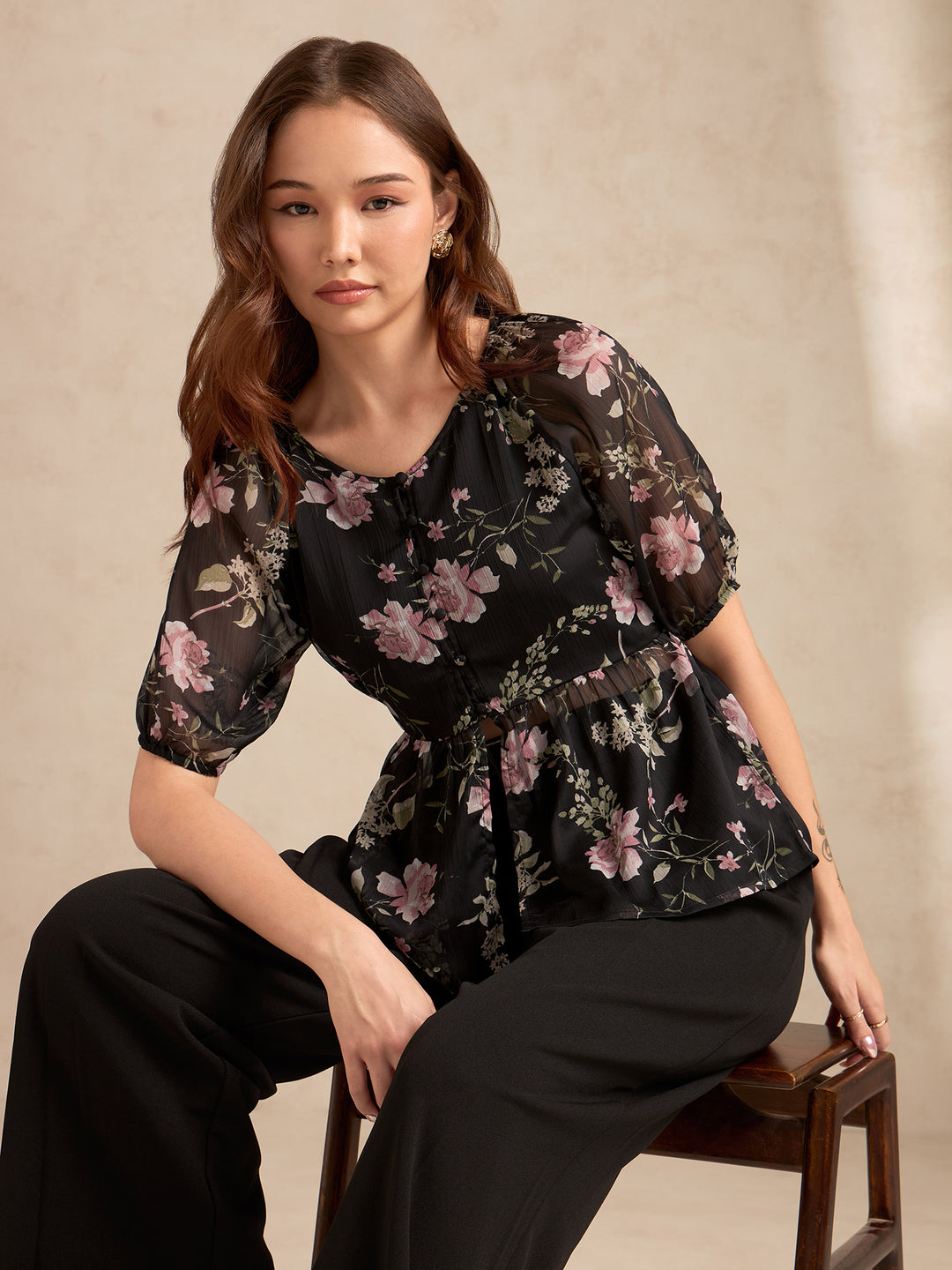 Black Floral Printed Blouse