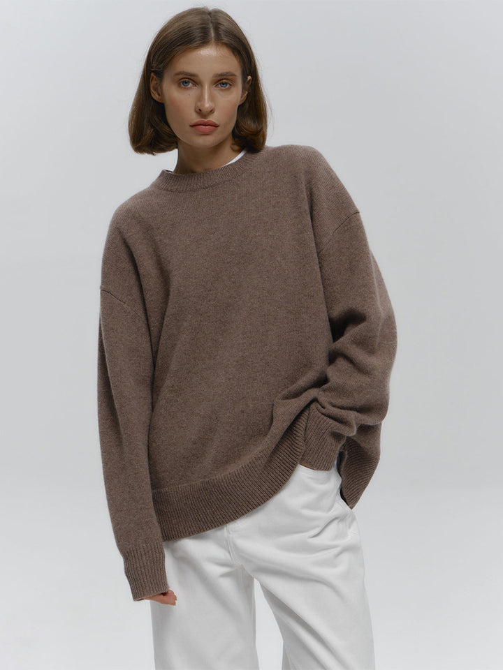 Brown High Neck Oversized Solid Sweater