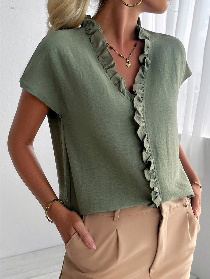 Green Half Sleeved Ruffle Detail Top