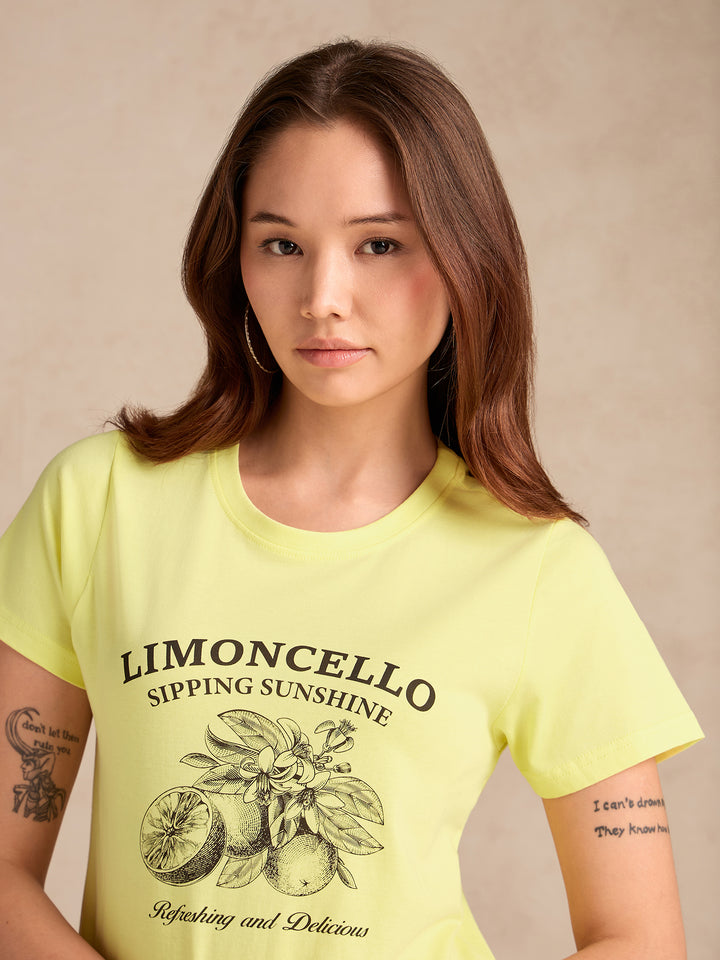 Yellow Crew Neck Graphic Tshirt