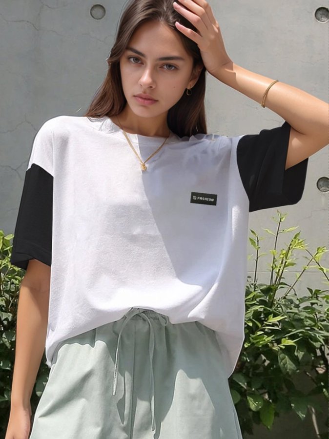 White Contrast Sleeve Tshirt
