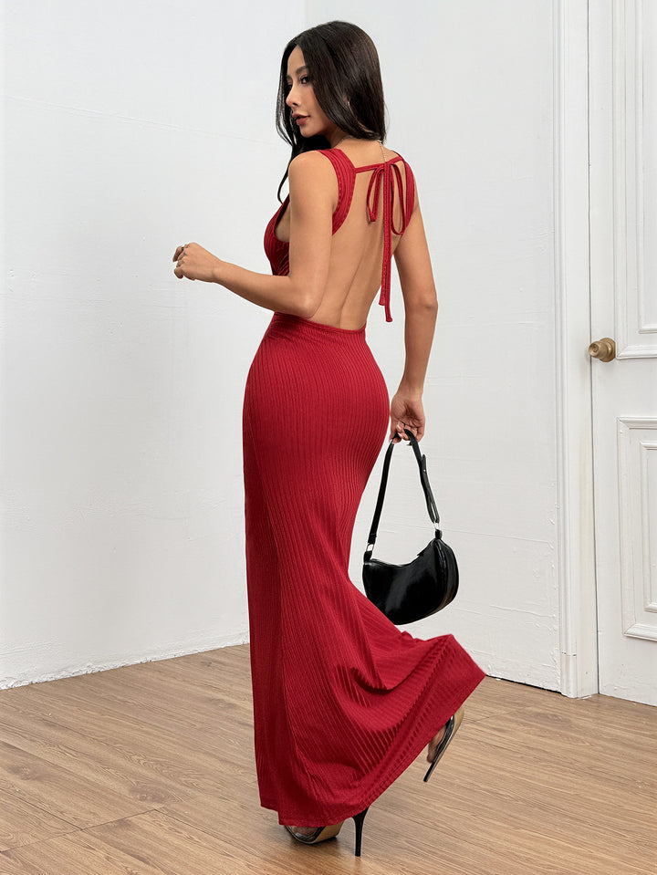 Red Round Neck Sleeveless Dress