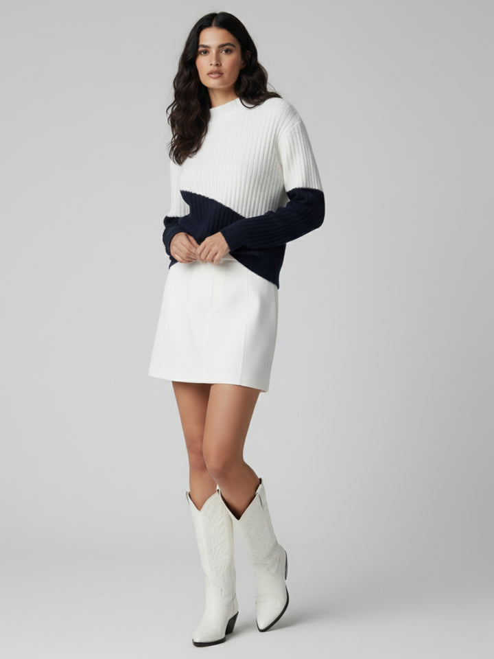 Navy Blue Dual Tone High Neck Sweater