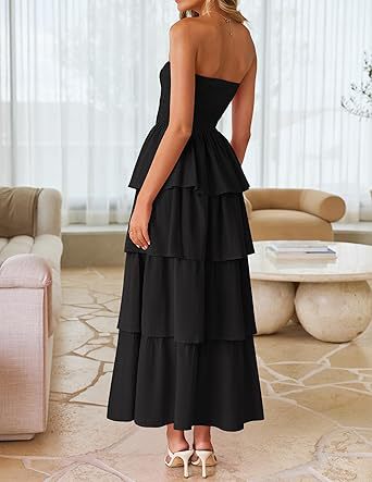 Black Tube Smoked Dress With Ruffled Layers