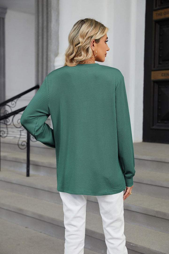 Dark Green Full Sleeves V Neck Top