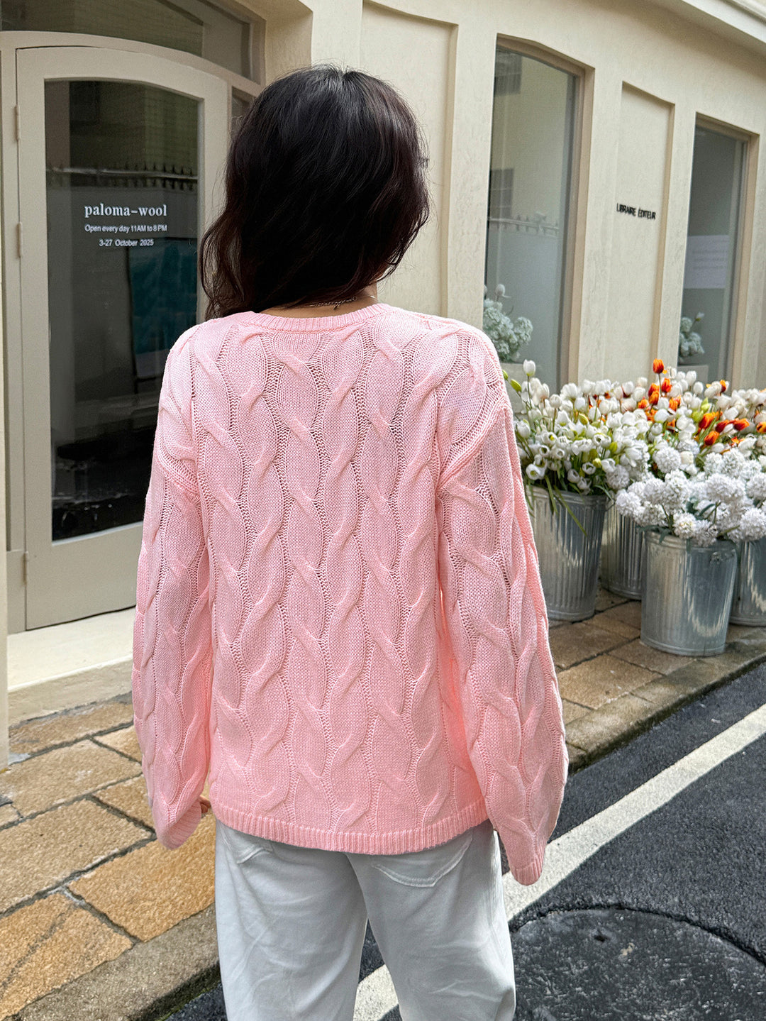 Pink Cable Textured Sweater