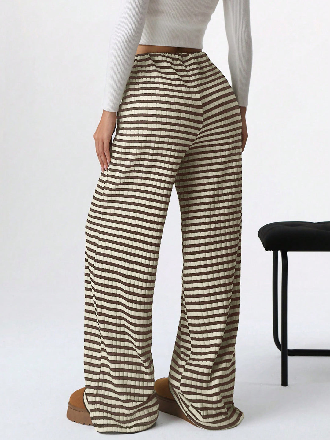 Brown Striped Straight Fit Pant