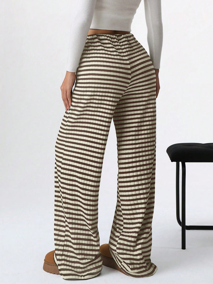 Brown Striped Straight Fit Pant