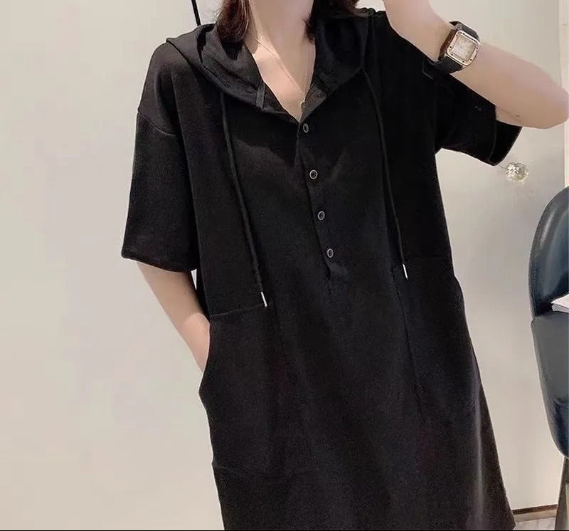 Black T-Shirt Dress with Hoodies