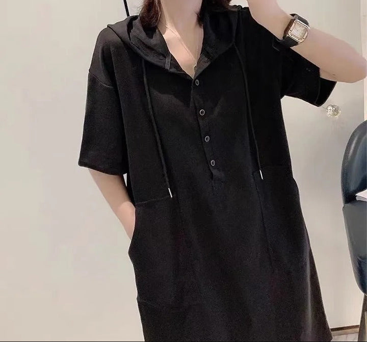 Black T-Shirt Dress with Hoodies