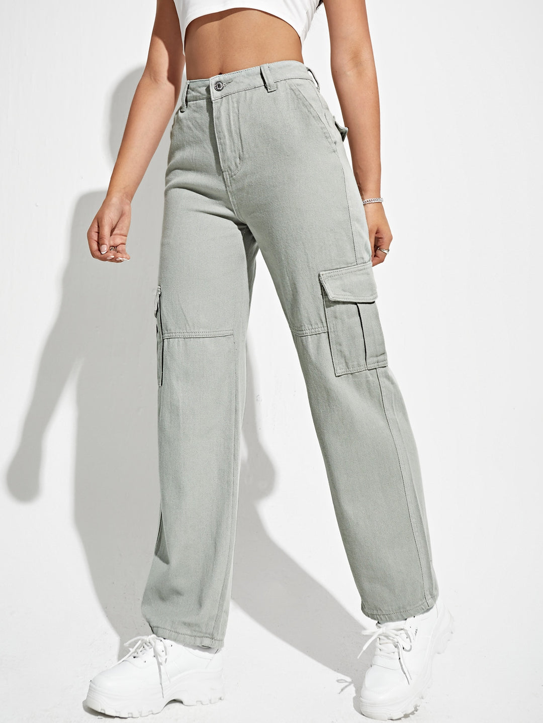 Grey Cargo Pocket Detailed Jeans
