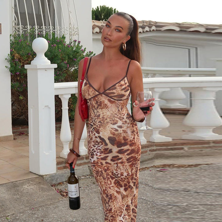Brown Animal Printed Maxi Dress